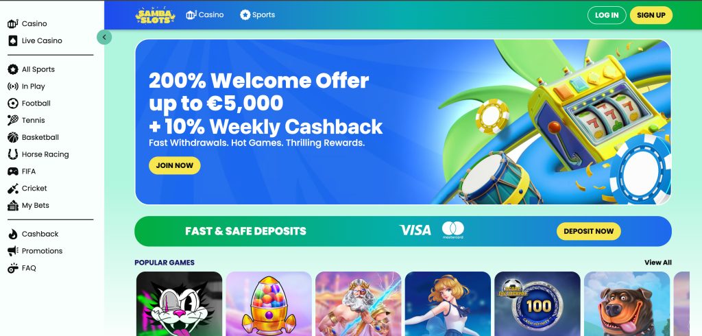 Samba Slots domovská stránka